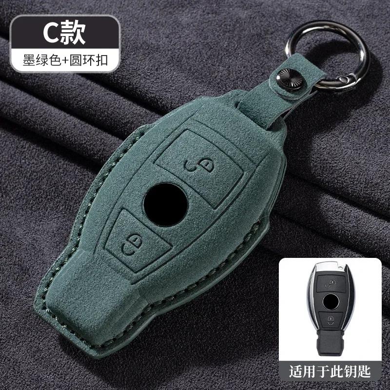 Leather Car Remote Key Case Cover For Mercedes Benz A C E S G Class GLC CLE CLA GLB GLS W177 W205 W213 W222 X167 AMG Keychain