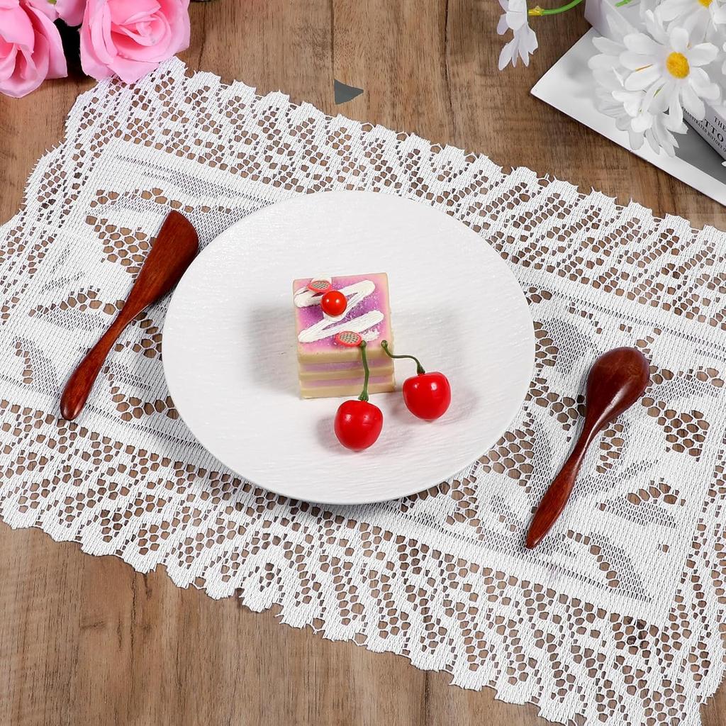 Rectangle Lace Placemats for Tables, 2 PCS White Lace Placemats Vintage White Laces Tablemats Embroidered Crochet Placemat Cloth Laces Floral Table