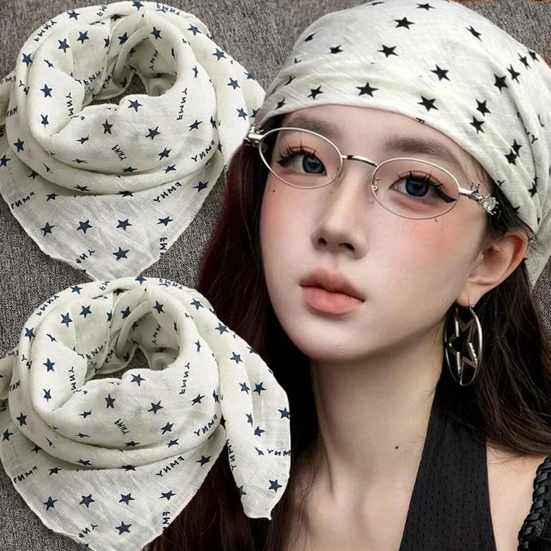 Headwear Y2K Star Hair Scarf Women Hip Hop Punk Breathable Lightweight Large Square Streetwear Versatile Silk Scarf Headscarf