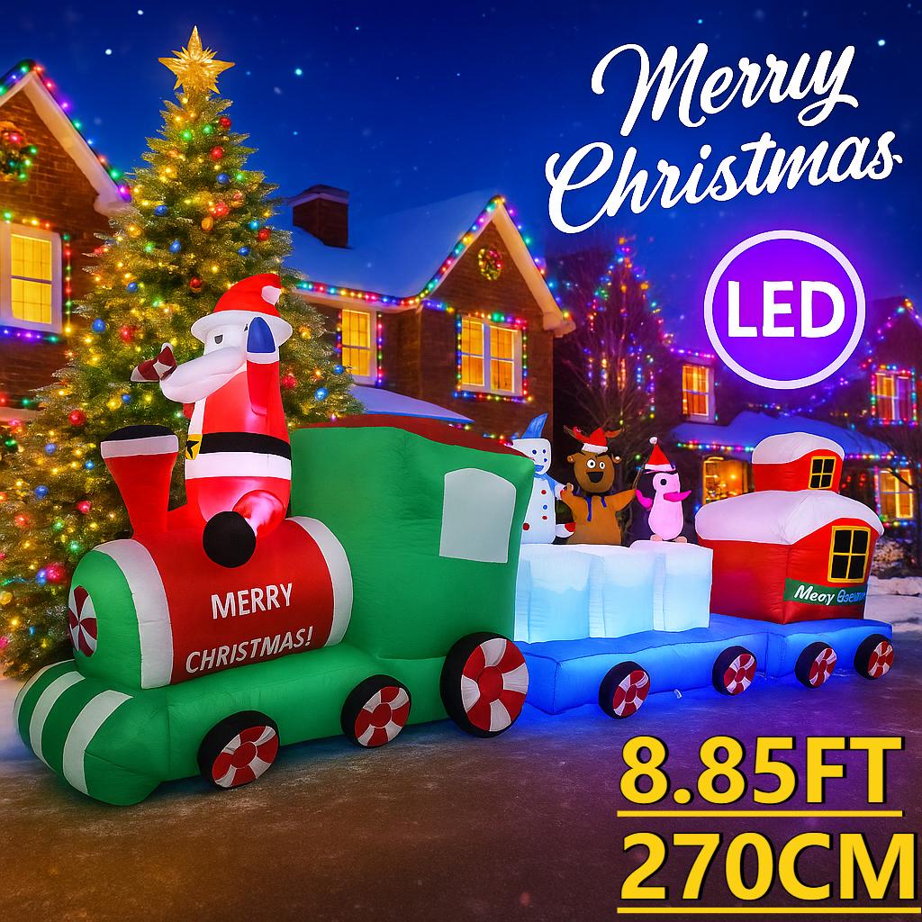 

8.85ФТ Рождественские Надувные Игрушки Светодиодная Украшение Поезд Дед Мороз Друзья Принадлежности Домашнее Украшение Праздничный Подарок Рождественский Декор Двора EU
