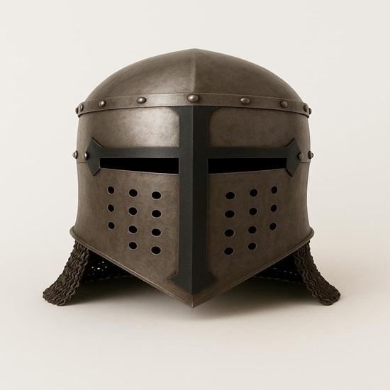 

Шлем крестоносца ручной работы из стали: Средневековые рыцарские доспехи с кольчугой