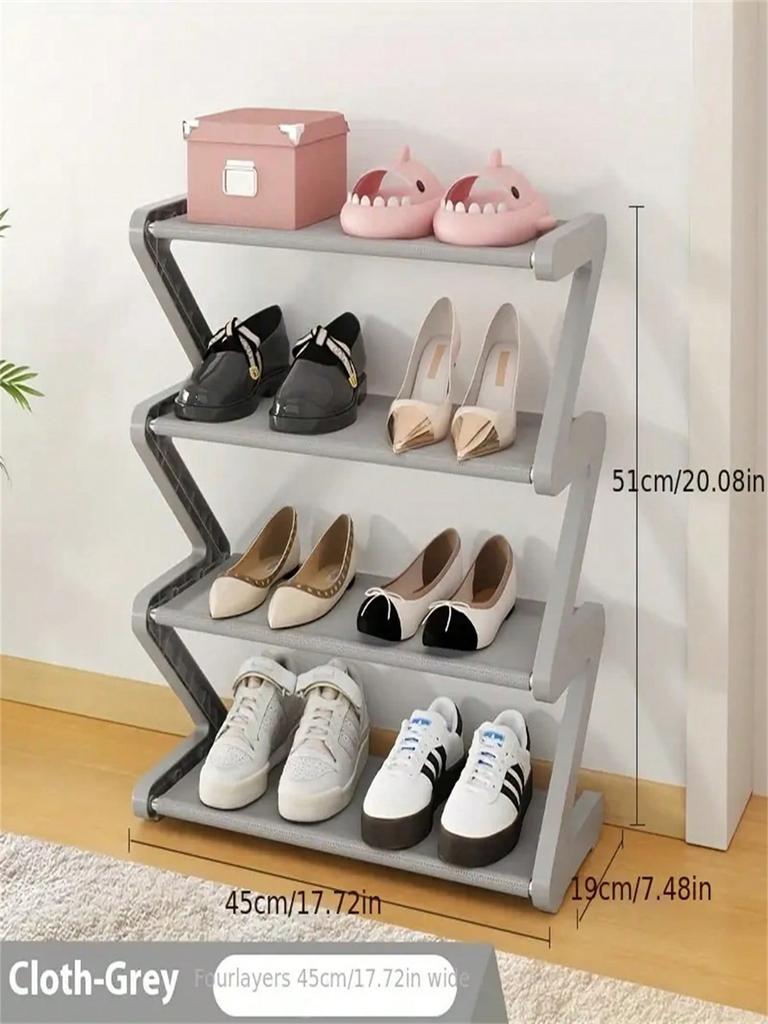 4-Layer Z-Shaped Shoe Rack, Plastic Independent Storage Rack, Easy To Assemble Floor Installation Organizer for Living Room, No Tool Installation