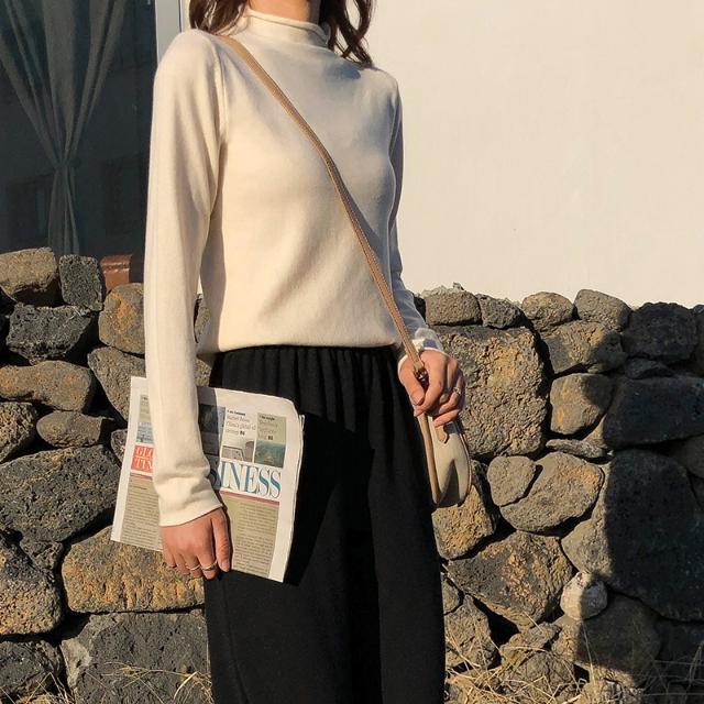 Sweater Women's Base Slim Fit Rolled Edge Half High Neck Long Sleeved Pullover Knitted Sweater