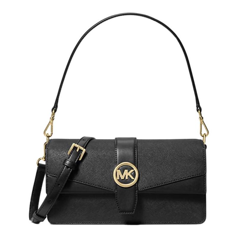 MICHAEL KORS Greenwich gold round metal design leather shoulder bag medium women s black чёрный