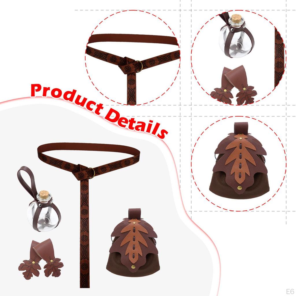 5 Pieces Medieval Belt Bag Skirt Hikes Bottle Faux Leather for Fantasy Events