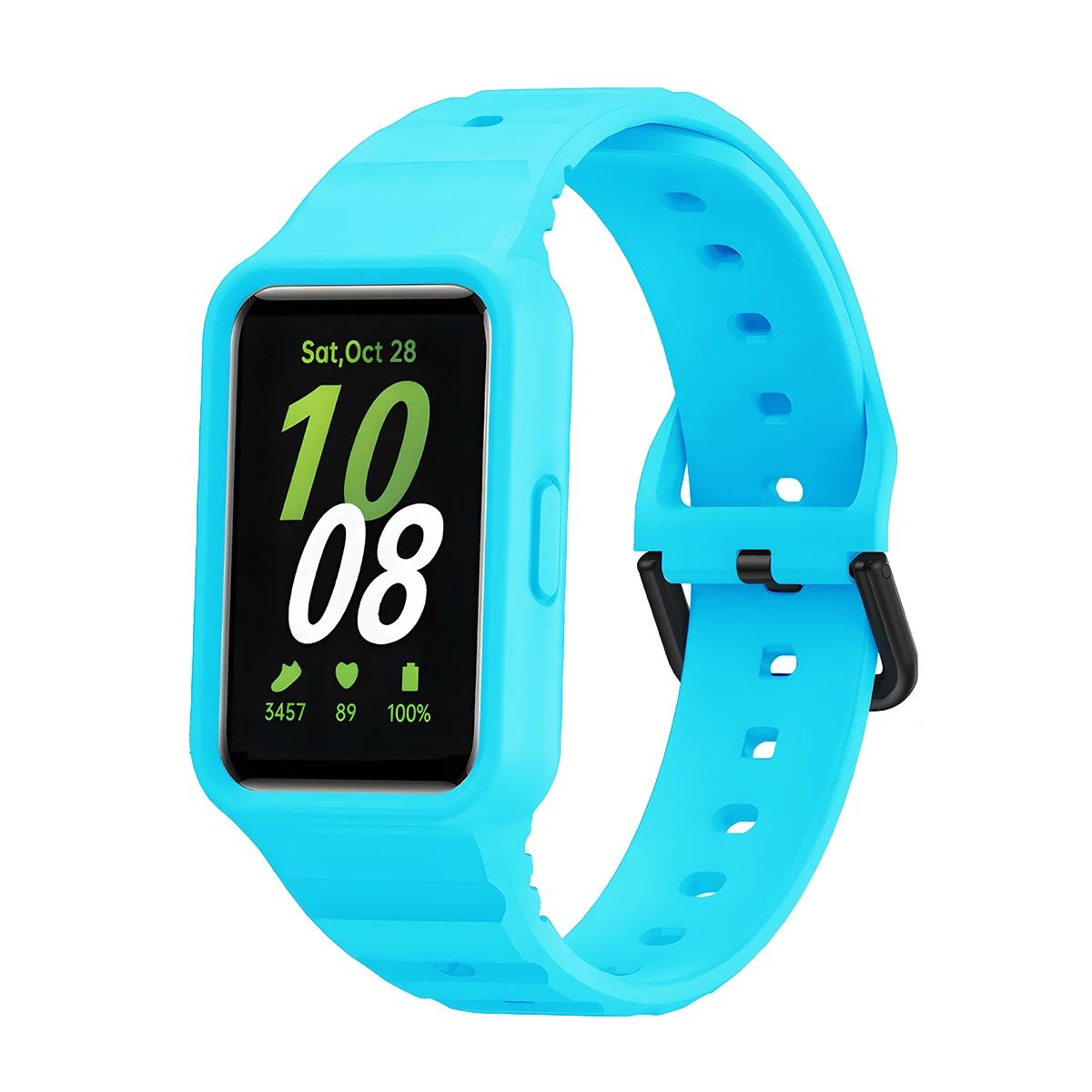 

Silicone Strap+Case for Samsung Galaxy Fit 3 Smart Watch Replacement Bumper Shell Cover For Samsung Galaxy Fit3 band Accessories for Galaxy Fit 3 светло-синий