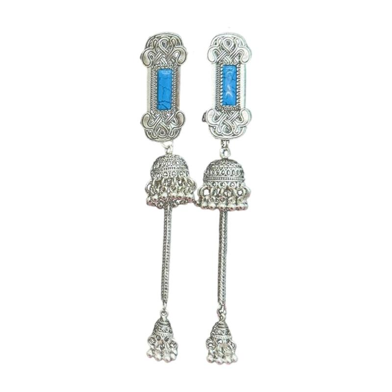 Handmade Mongolian Styles Alloy Tassels Hair Clip Ornament with Vintage Rhinestones Designs for Women Seek Unique Charm