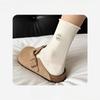Female Spring and Summer Thin Style All Match Lovely Embroidery Solid Color Cartoon Roll Edge In Tube Cotton Socks