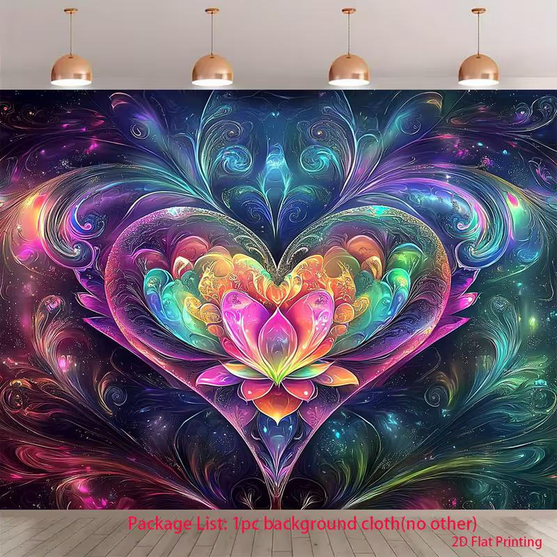 

2D Psychedelic Neon Heart Backdrop Lotus Cosmic Photography Background 47.2x31.5inch/120*80cm