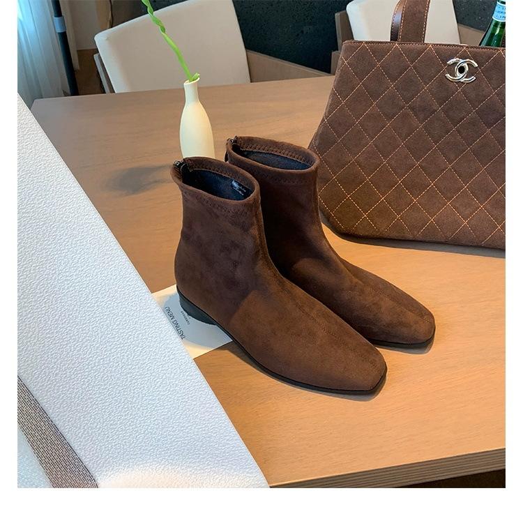 Grape Mother Same Korean Retro Martin Boots Women's Head Suede Versatile Thick Heel Height-increasing Thin Boots Autumn and Winter Short Boots