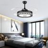 Led Invisible Blck Ceiling Fans Light 42" Retractable Blade Bluetooth Modern Folding Fan Lamp APP Remote Control Hanging Light