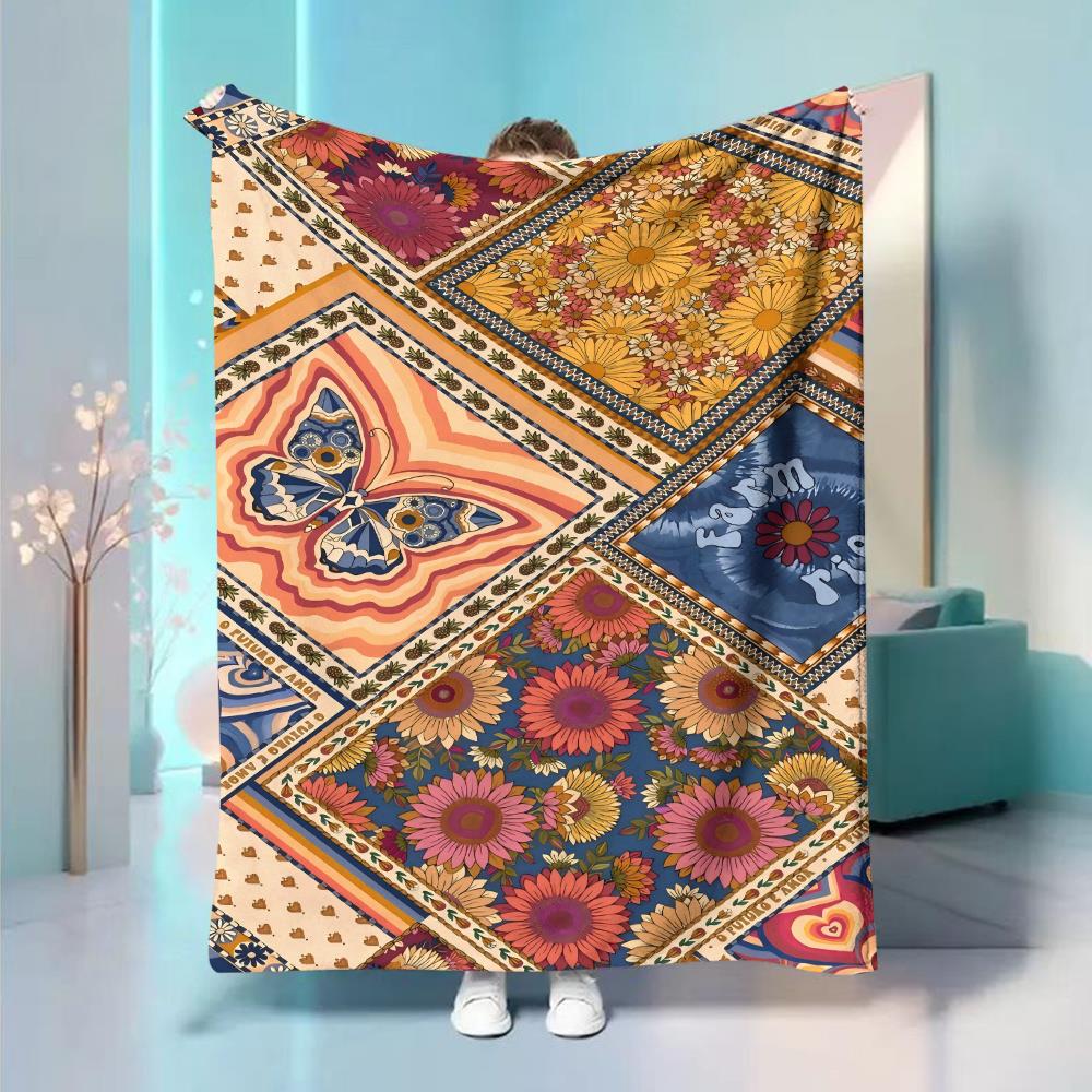 

Bohemian ethnic pattern Flannel printed blanket suitable for all seasons suitable for living room office sofa and travel 75x100cm