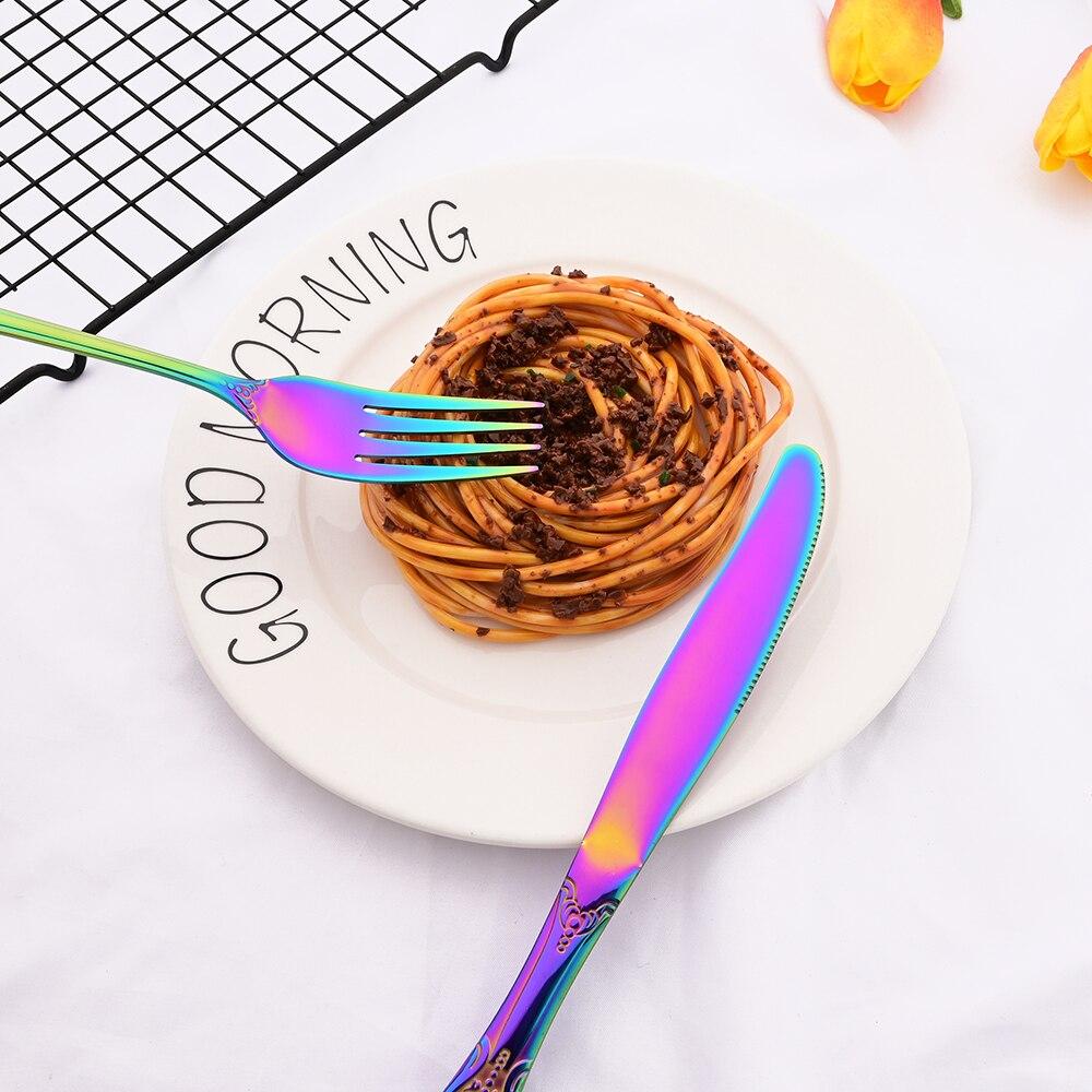 5pcs/set Rainbow Tableware Set Stainless Steel Dinnerware Royal Knife Dessert Fork Spoon Flatware Cutlery Set Western Silverware Set for 1