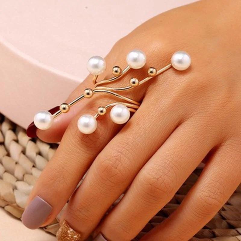Lady Elegant Fashion Double Layer Large Pearl Rings Professional Party Jewelry Accessories for Women Creative Festival Gifts