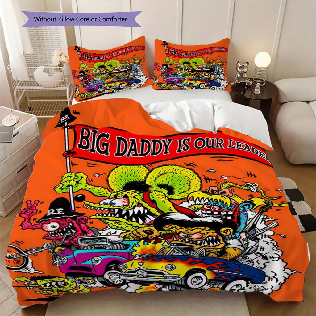 Rat Finks Wild Ride Three-piece set (1 * duvet cover + 2 * pillowcase, without core) 2D Flat Soft and comfortable Duvet cover and pillowcase