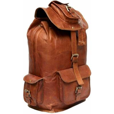 Mochila De Cuero Bolso De Cabra Mochila Genuina Portátil Vintage Viaje Marrón Nuevo Hombre