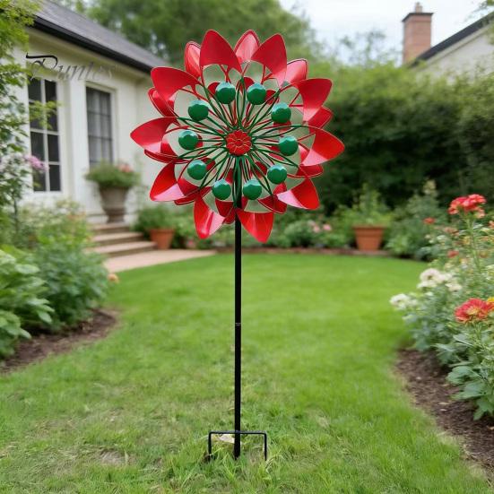 Decorative Backyard Garden Supplies Flower Wind Spinner, 29.5" Metal Spinner with Stake, Outdoor Rust Artistic Yard Decorations for Home Resistant