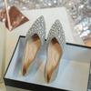 Large size single shoes women's summer 2025 new Korean version gentle pointed rhinestone flat bottom soft sole temperament fairy bridesmaid shoes
