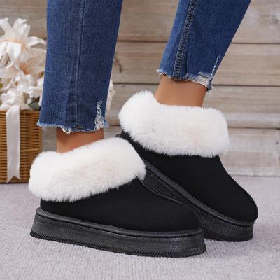 Women Winter Large Size Round Toe Thick Sole Snow Boots Casual Short Tube Fur Velvet Warm Cotton Shoes Solid Color 36-42