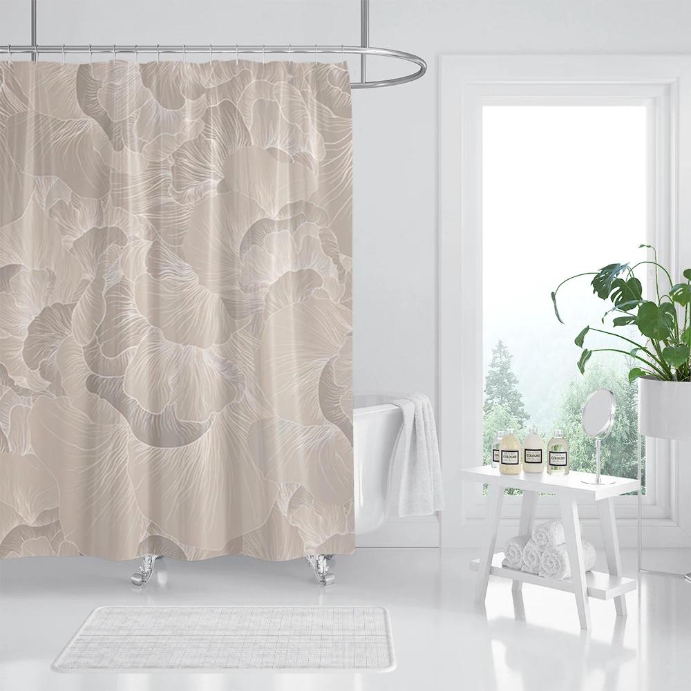 Rose Gold Shower Curtain Pink Gold Tropical Leaves Modern Luxury Bathroom Shower Curtains Fabric Bath Curtain Set with Hooks