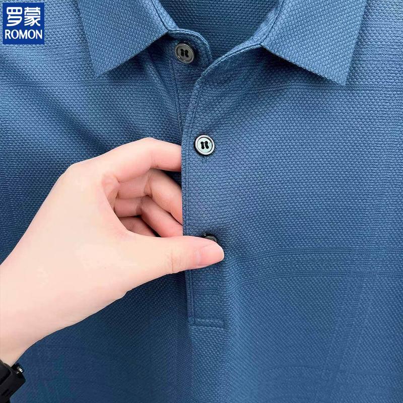 ROMON Men's Combed Cotton Silk Blend Jacquard Polo Shirt