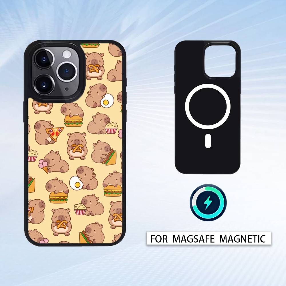 

H-Happy C-Cute Capybara Cartoon Phone Case For iPhone17,16,15,14,13,12,Pro,Max,Magnetic For Magsafe Wireless Charging iPhone15Plus