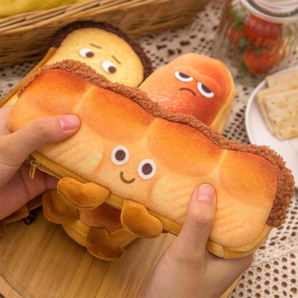 Wash Pouch Cartoon Toast Pencil Cases Bread Pencil Bag Student Stationery Box Cosmetic Bag