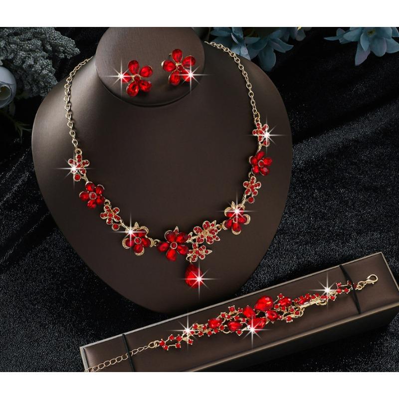 Legierung Strass Hochzeitskette Ohrringe Braut Hochzeitszubehör Bankett Damenschmuck