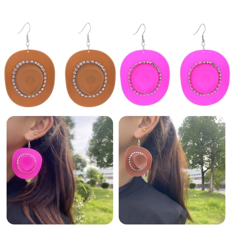 Cowgirl Hat Earrings Cute Western Earrings for Women Rhinestones Cowboy Hat Dangle Drop Earrings Trendy Jewelry Gift