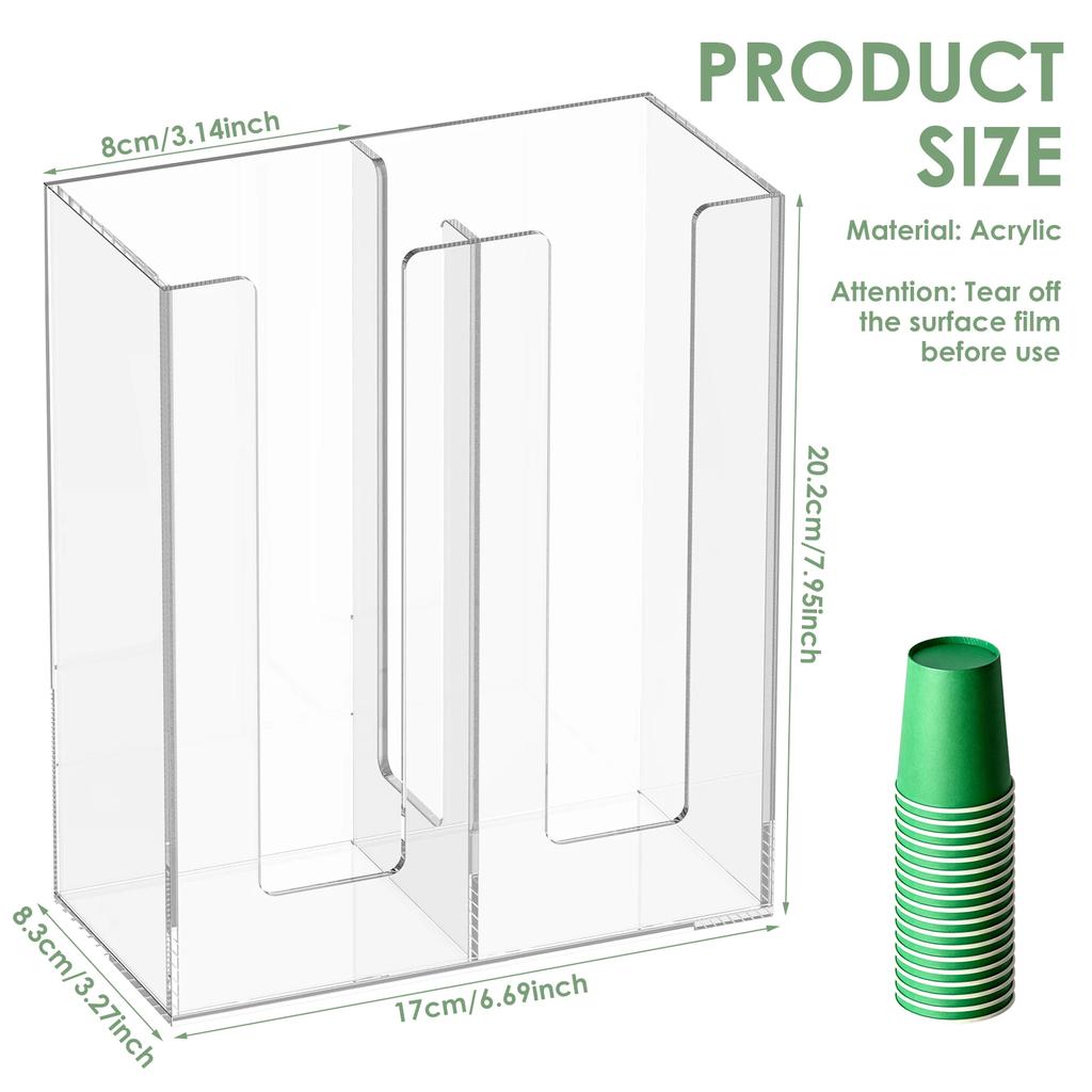 1/2/4 Compartment Paper Cup Storage Holder Acrylic Transparent Paper Cup Dispenser Vertical Disposable Cup Holder for Kitchen