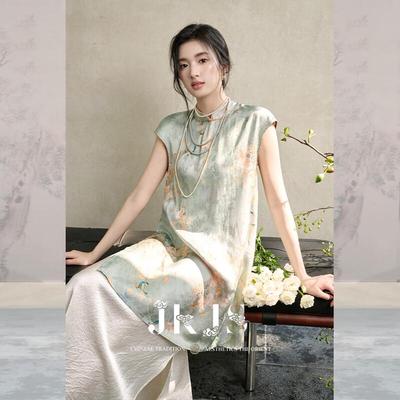 JK&JS Zhao Wan Qing New Chinese Style Rayon Xiangyun Silk Slit Dress