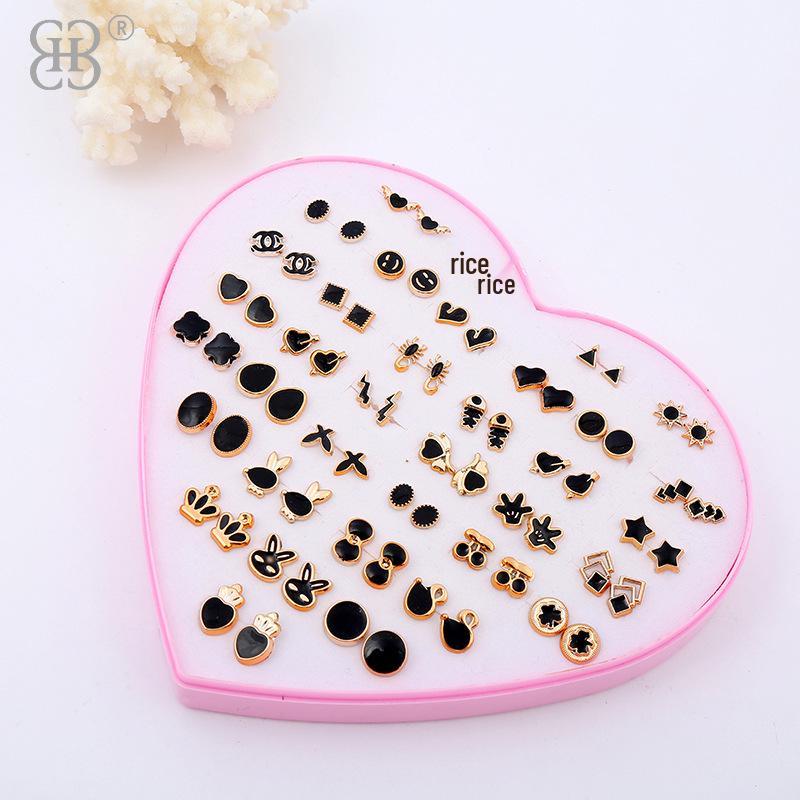 Korean Style 36-Pair Boxed Plastic Stud Earrings Set - Simple Internet Celebrity Birthday Gift