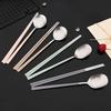 8-piece Korean Chopstick and Spoon Set Service for 4 Matte Stainless Steel Flat Chopsticks Soup Spoons Dishwasher Safe