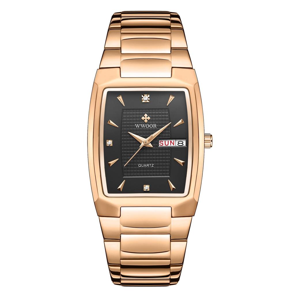 WWOOR Luxury Business Men Watches Gold Quartz Stainless Steel Sport Clock Waterproof Week and Date Wrist Watches