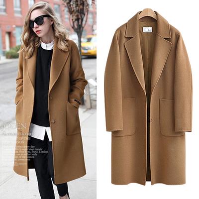 Women's Autumn and Winter New European and American Big Brand Large Size Loose Thickened Medium Length Woolen Coat Woven Coat Women