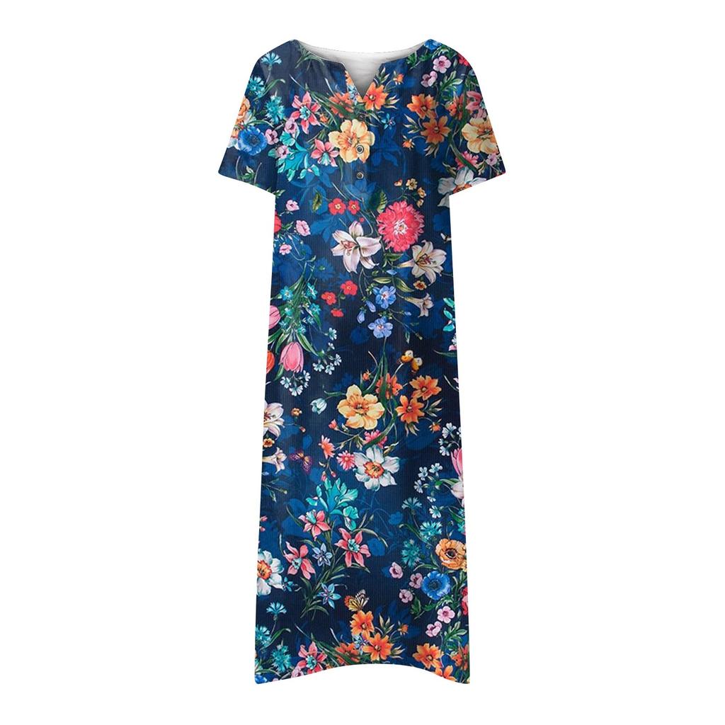 Zomer casual damesjurk met V-hals en korte mouwen met print