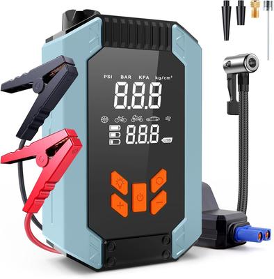 Hava Kompresörlü Taşınabilir Araç Takviye Marş Cihazı, 150PSI Akü Takviye Marş Cihazı, Akıllı Takviye Kabloları ile 12V Takviye Kutusu, Lastik Basıncı Göstergesi