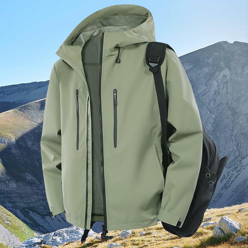 Solid Color Hooded Men's Fashionable Spring and Autumn Jacket Zipper Pocket Sports Top