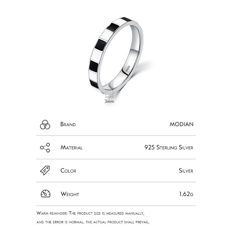 Modian 925 Sterling Silver Black And White Enamel Trendy Ring For Women Unique Design Rings Fine Jewelry Party Vacation Gift