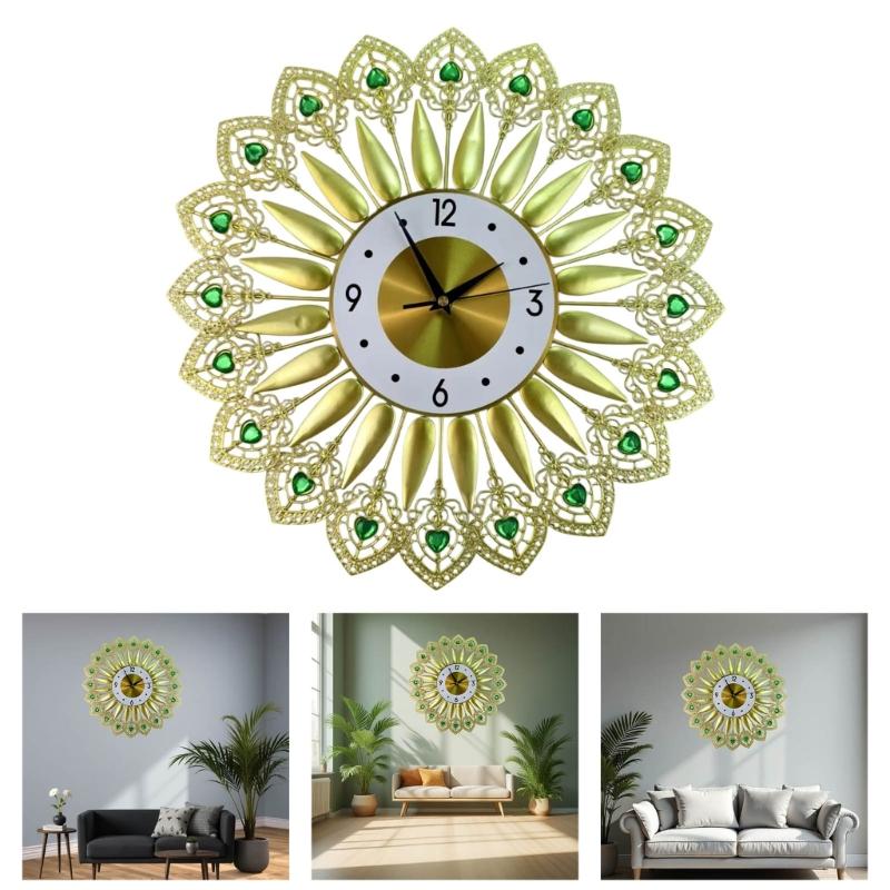 Crystal Leaves Wall Clock None-Ticking Silents Battery Operated Clocks Decorative Wall Clocks for Living Room Decors
