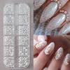 12Grids 3D Mixed White Pearls Nail Charms 0.15-0.5Mm Round/Semicircle Pearl Beads Nail Art Rhinestones Diy Manicure Accessories