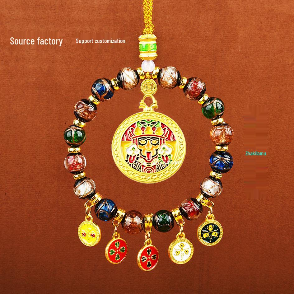 2026 Yellow Jambhala Tibetan-Style Glazed Abacus Car Ornament - Wealth God Decoration