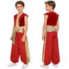 Set Costume da Principe Arabo per Ragazzo Manica a Cappuccio Gilet Intrecciato Patchwork Metallico Lucido Pantaloni a Palloncino Color Contrasto