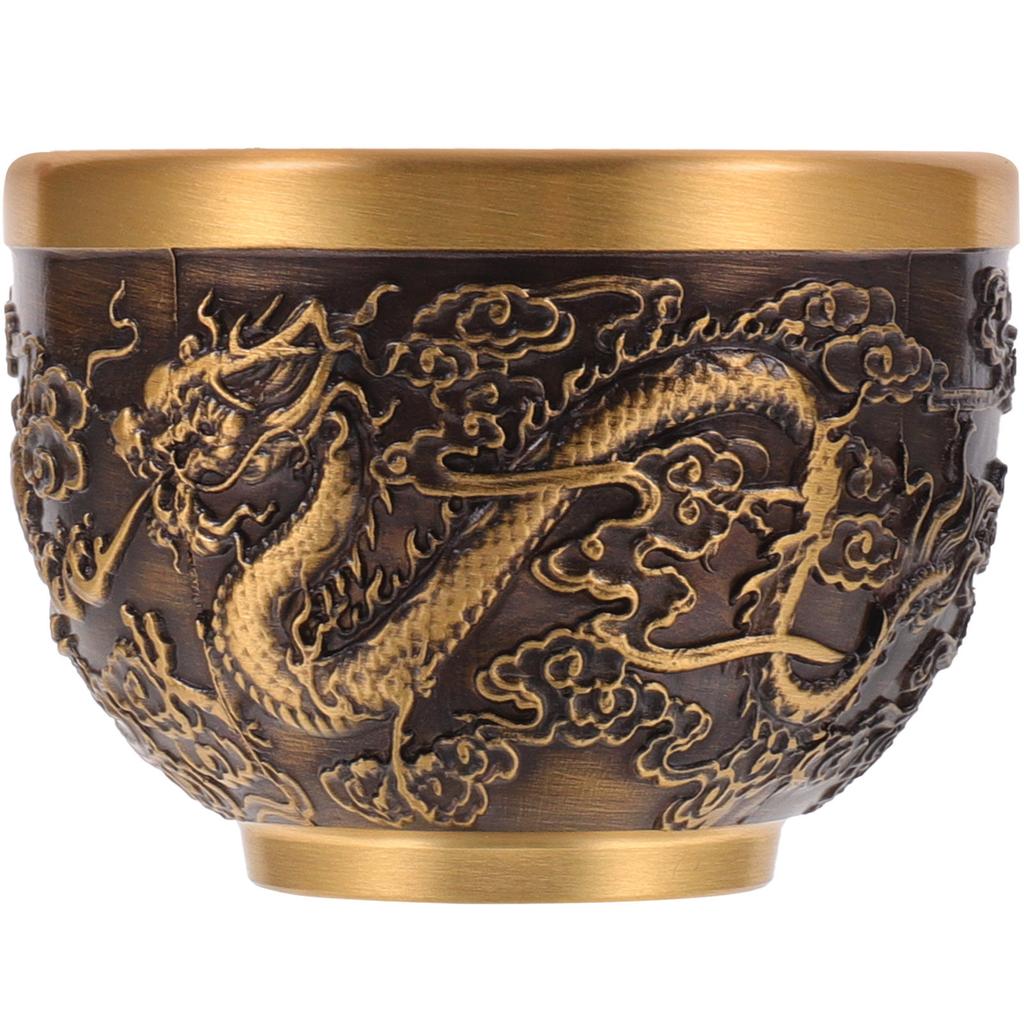 Chinese Style Copper Tea Cup Vintage Dragon And Phoenix Pattern Teacup Embossed Cup Home Decoration Brass Ware Crafts