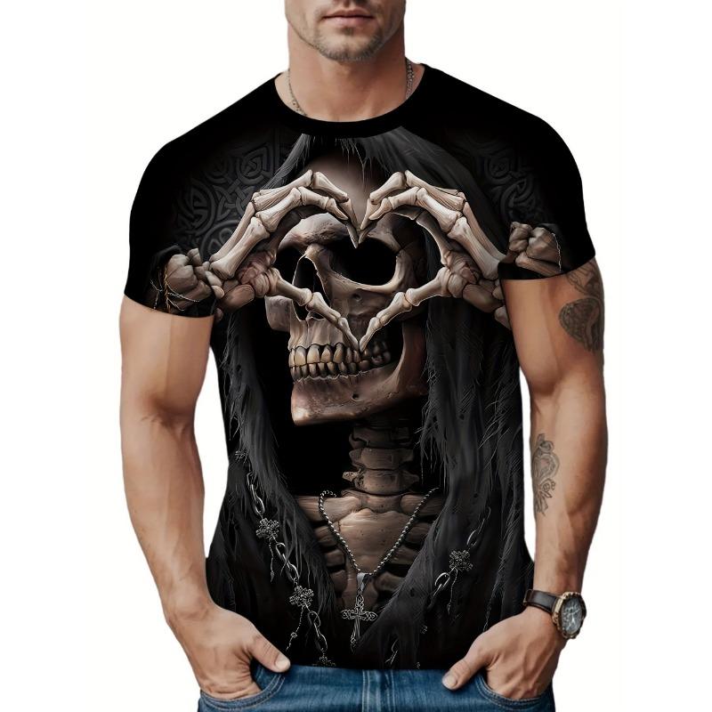 Vintage Skull Print T-Shirt for Men Retro O-Neck Short Sleeve Tee Summer Casual Harajuku Halloween