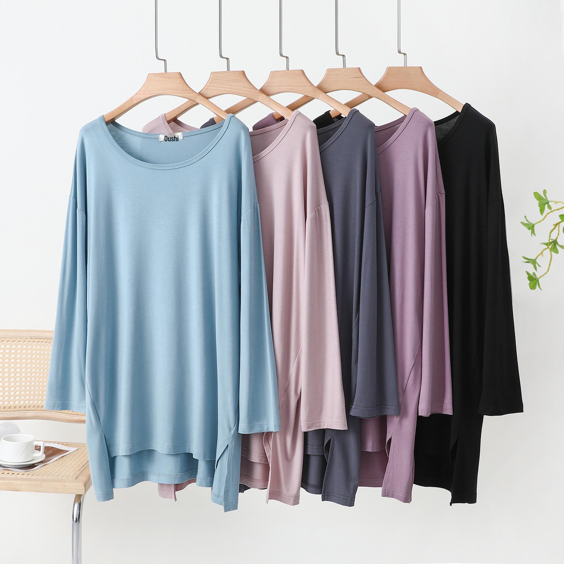 

Plus Size Loose Long Sleeve Solid Color Round Neck Spring/Summer Dress One Size