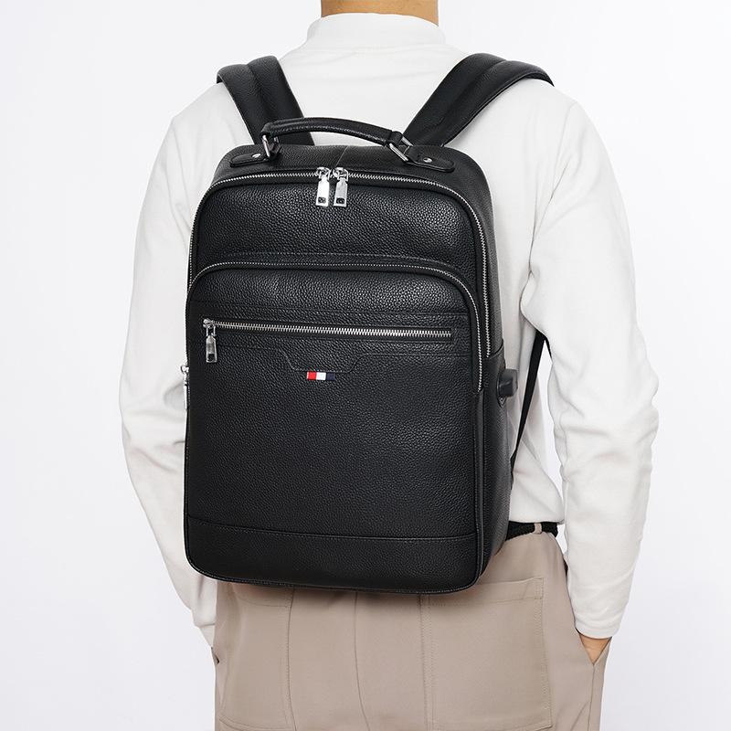 Genuine Leather Men's Backpack Top Layer Cowhide Fashion Casual Solid Color Computer Bag Usb Convenient Backpack