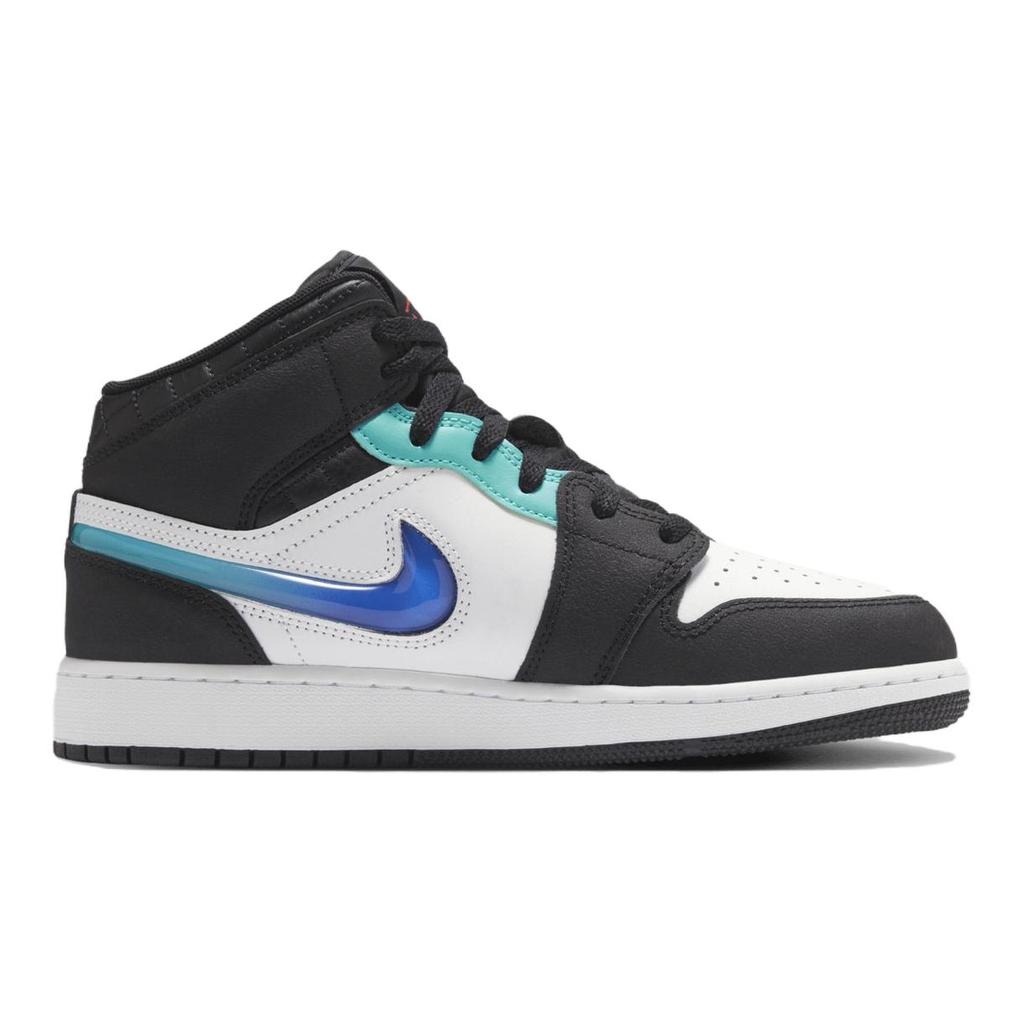 Air Jordan 1 Mid SE GS Black White Hyper Jade Siren Red FQ8095-001