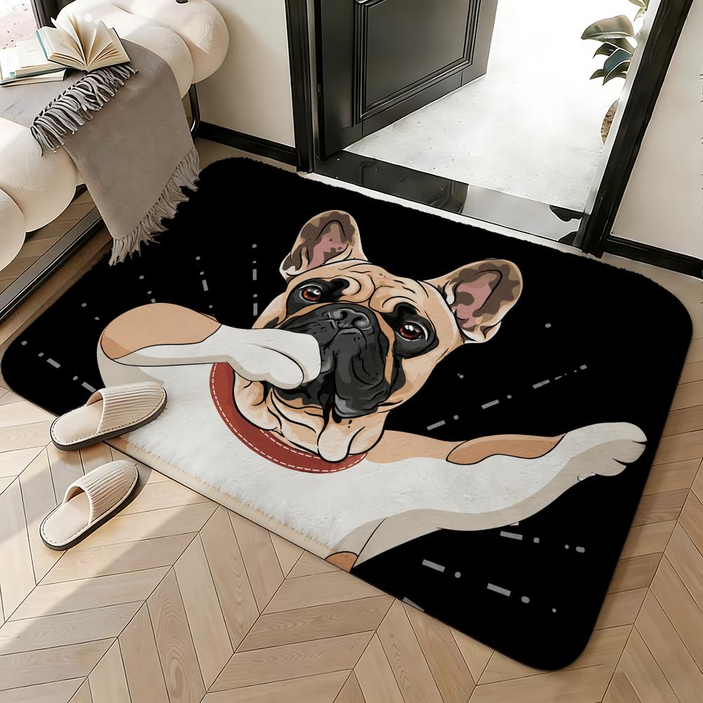 Soft Absorbent Non-Slip Rug Cute Frenchie Floor Mat Home Decor Doormat Bedroom Floor Mat Shower Carpet