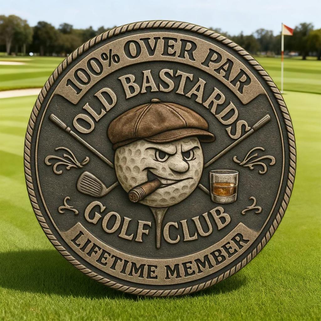 Golf Coin Funny Golf Challenge Coin For Men With Whiskey Design, “Over Par” & “ Member” Inscription Perfect Gift For Golfers, Friends